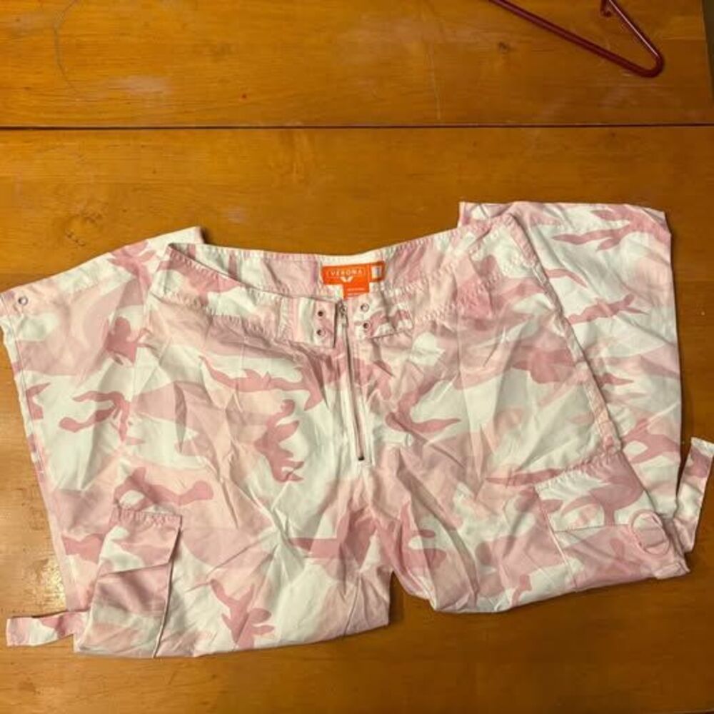 Y2K Pink Camo Crop Pants Exposed Zipper Cargo Pockets